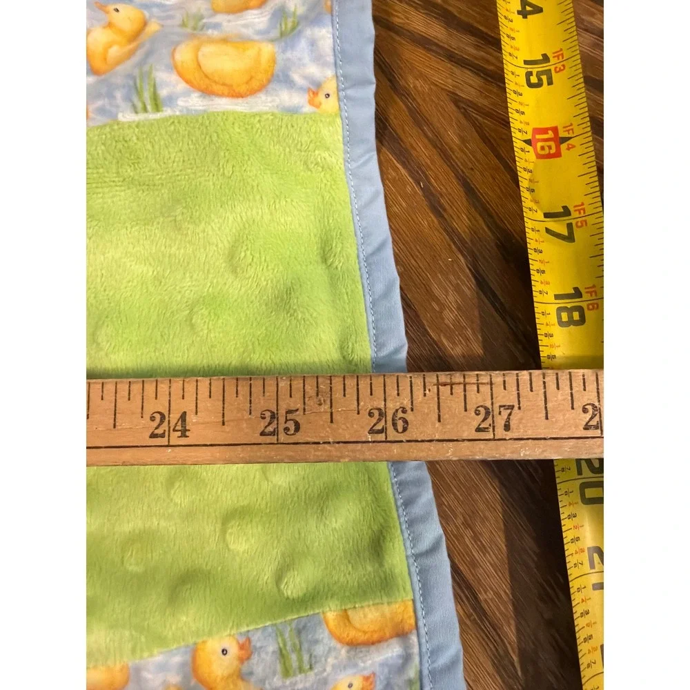 Project‎ Linus Patchwork Baby Blanket Rubber Ducky Minky Satin Green Blue 33x27